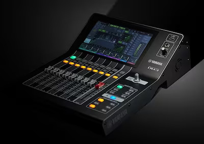 A 22-channel digital mixing console with a large touch screen.